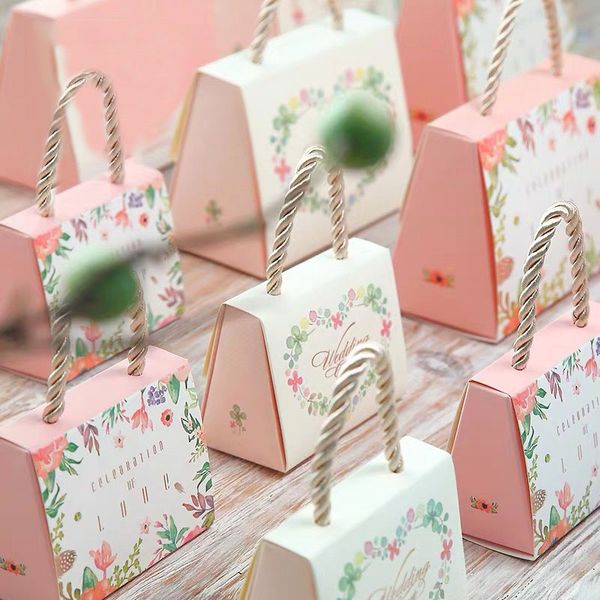 

white/pink chocolate paper box with handles wedding christmas birthday candy packaging bags small 50pcs/lot