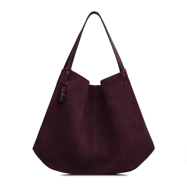 

new women real split suede leather hobos bag designer female leisure large shoulder bags solid color travel casual handbag