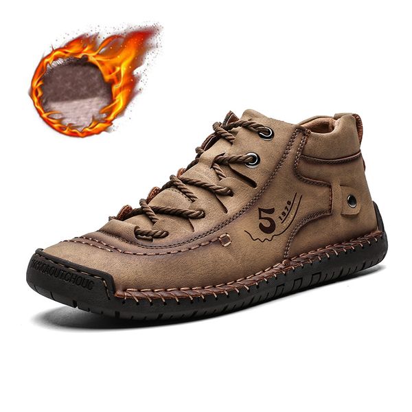 

new warm mens boots working tactical boots split leather ankle plush snow lace-up winter shoes plus size 39-48, Black