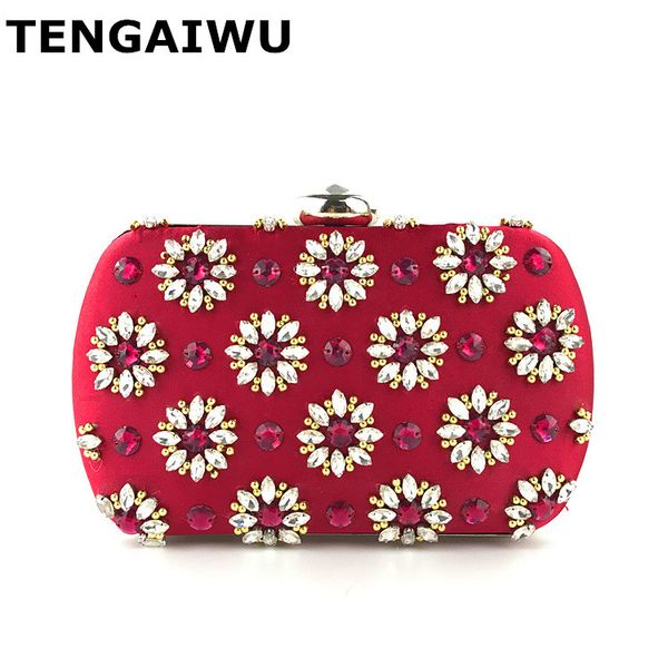 

women handbags red crystal evening purse metal clutches silver beaded bridal wedding box clutch bags