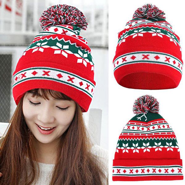 

adults women men christmas knitted hats winter thick warm soft wool snowflake cap female hat for merry christmas party 7g0372