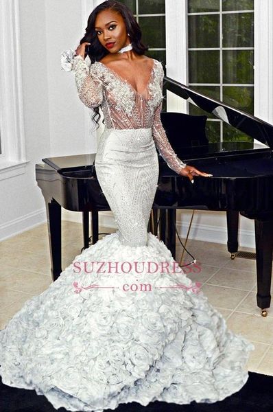 

2019 sheer appliqued prom dresses long sleeve dresses sweep train mermaid appliqued evening party dresses custom made bc1188, Black