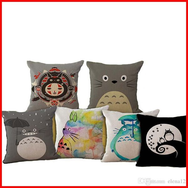 

cotton linen square cushion cover decorative anime my neighbor totoro pattern pillow case bed big 45x45cm without filling by dhl 240431