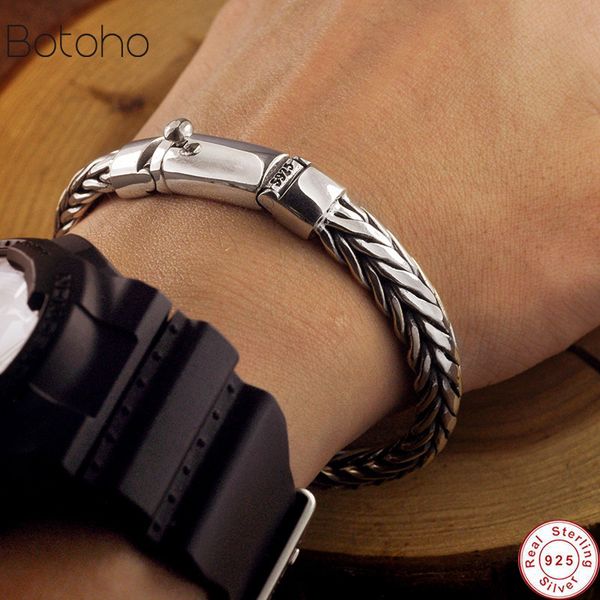 

heavy 100% s925 sterling silver jewelry men women bracelet toggle-clasps heavy man bracelets 925 silver bangles gift custom size, Black