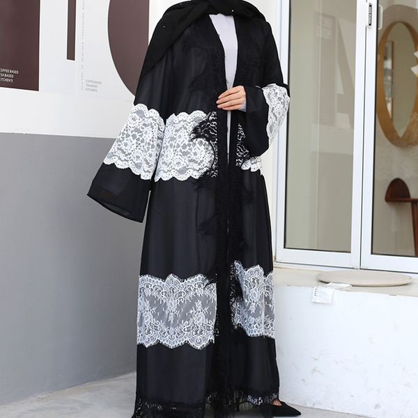 

fashion muslim women lace abaya full dress s-2xl plus size dubai abaya patchwork turky prayer robe, Red