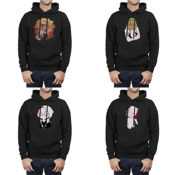 

fashion men gwen stacy ghost spider woman bush black oversized hoodies,sweatshirt casual drawstring crazy hoodies body chibi art lines