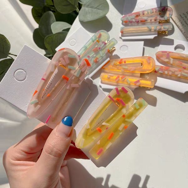 

grils candy color square water drop bb hairpins acetic acid resin acrylic hollow colorful hairpin women hair accessories hairpin, Golden;white