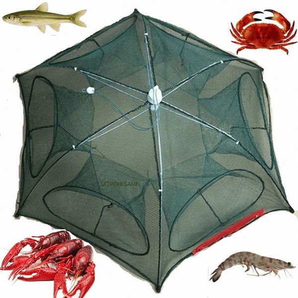 

inventory clearance portable hexagon 8/12 hole automatic fishing shrimp trap fishing net shrimp minnow crab baits cast mesh trap