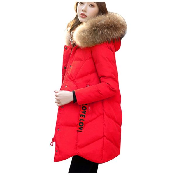 

fashion big fur winter coat women 2019 fashion female keep warm cotton hooded long-sleeved overcoat outwear manteau femme, Black