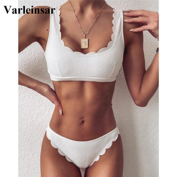 

new white ribbed mid waist bikini women swimwear female swimsuit two-pieces bikini set bather bathing suit swim lady v2183, White;black