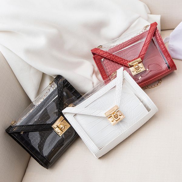

2020 new female bag crocodile pattern transparent high-end dinner bag messenger mini banquet holding small square dinner