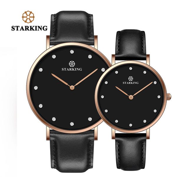 

starking couple lover watch quartz genuine leather 30m waterproof black simple watch men and women valentine day gifts hodinky, Slivery;brown