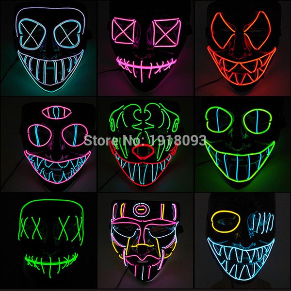 

new style halloween led mask el wire light up party mask colorful neon halloween horror party decoration