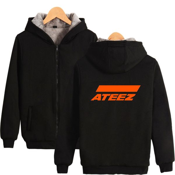 

ateez thick zipper hoodies women/men fashion pritned long sleeve hooded sweatshirts 2019 new arrival clothes, Black