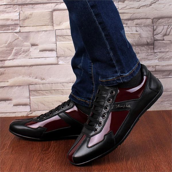 

autumn winter genuine leather men shoes fashion shoes men casual lace up flats zapatos hombre sapatos, Black