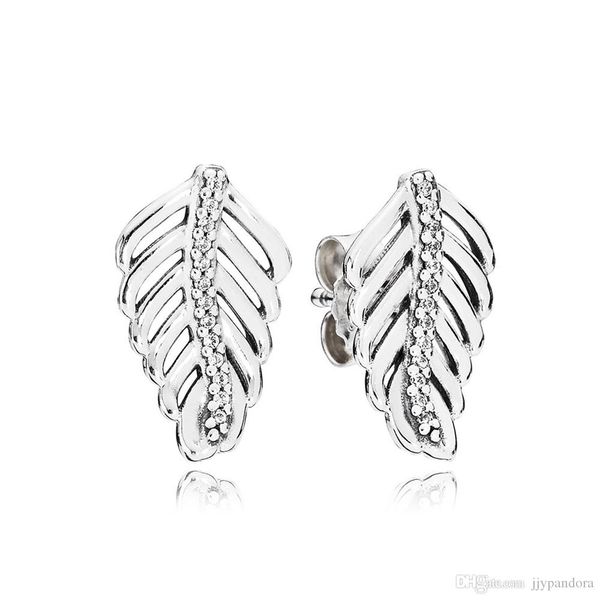 

hywo 100% 925 sterling silver winter christmas 290582cz shimmering feathers stud earrings ladies wedding fashion jewelry ing, Golden