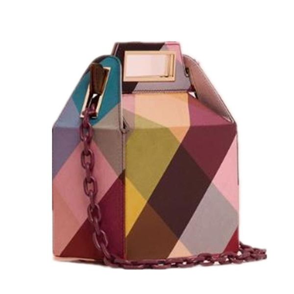 

ins acrylic chains box bag for women winter corduroy color plaid printing handbags ladies girls shoulder bags brands design chic