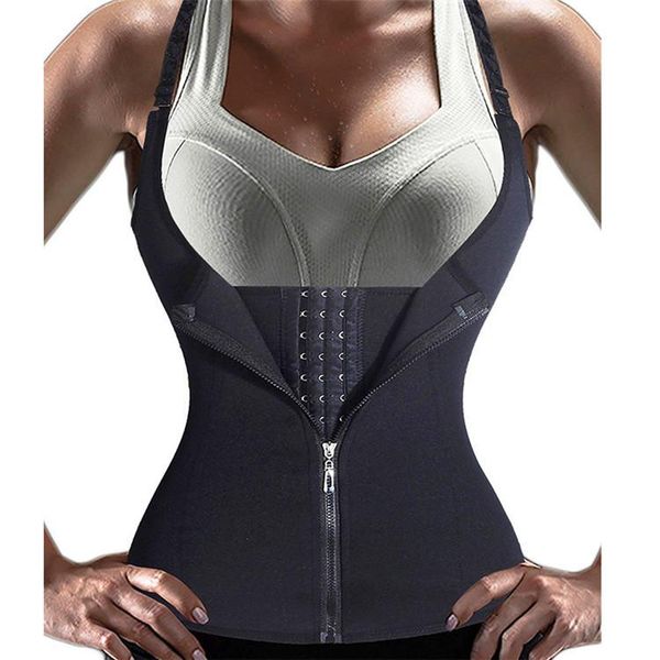 

fashion-bodysuit women slimming zipper waist trainer cinta modeladora body shaper tummy waist cincher tank corrective shapewear, Black;white