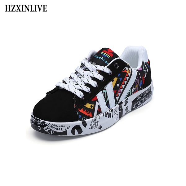 

hzxinlive 2019 summer woman sneakers white casual shoes lovers printing fashion flat ladies vulcanized shoes zapatos de mujer mx190723, Black