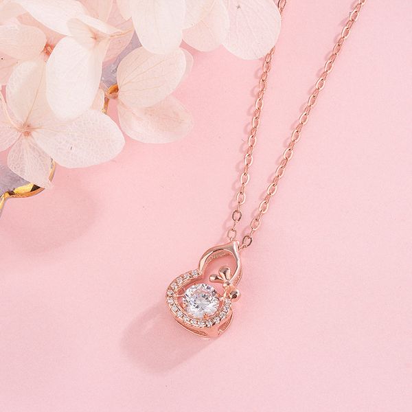

s925 sterling silver necklace female simple light luxury beating heart gourd pendant rose gold clavicle chain valentine's day gift