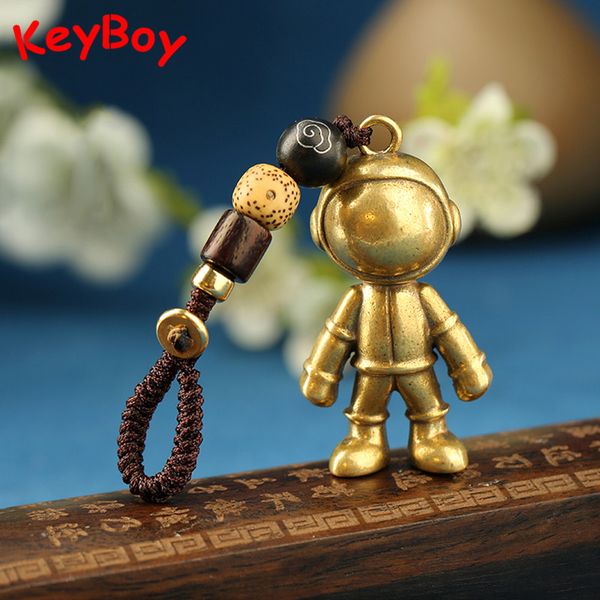 

space robot car key chain pendant jewelry retro brass astronaut figurine woven rope keychain women bag hanging decor accessories, Silver