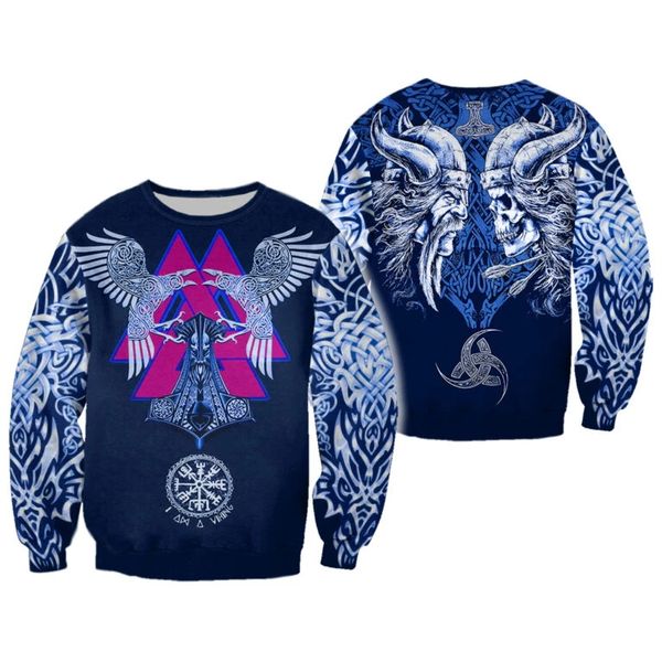 

viking tattoo 3d all over fashion printed shirts tees 3d print hoodie/sweatshirt/zipper man women eagle cross tattoo, Black
