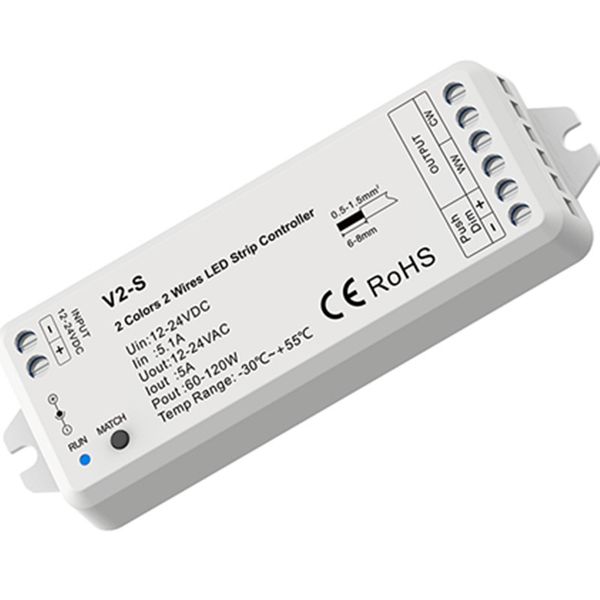 1CH * 5A 12-24VDC 2 fili WW + CW CCT CV Controller V2-S Controller barra lampada temperatura colore a doppia linea