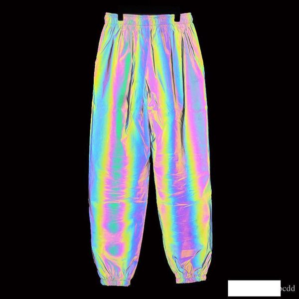 

2019 new joggers pants men colorful reflective pants hip hop mens pants streetwear rainbow colored jogger lover sweatpants pantalon homme, Black