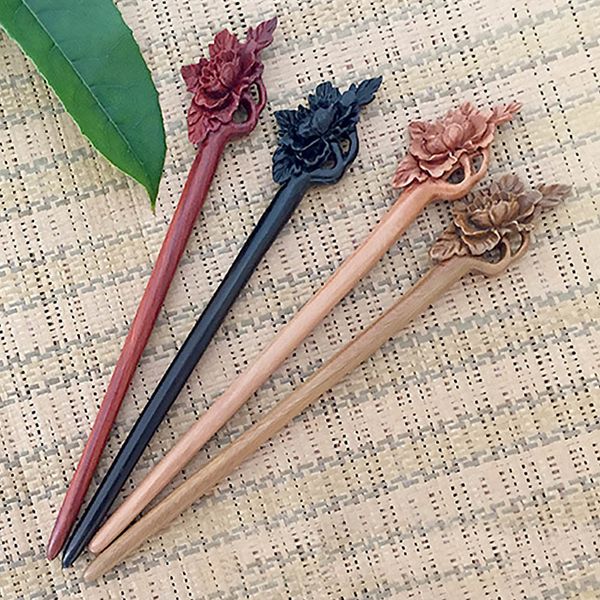 

forseven magnolia flower wooden hair pins red sandalwood wood hair sticks carved peony headpiece hair jewelry accessories jl, Golden;white