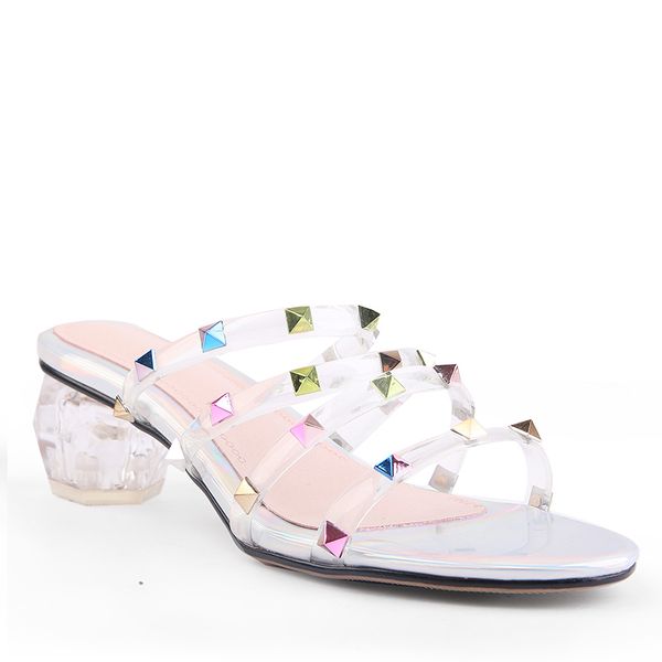 

wetkiss factory wholesale large size 13 ladies clear heels slides summer beach transparent slide sandals studded slides slippers, Black