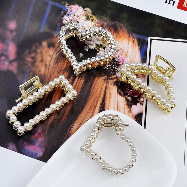 

wedding party beaded pearl gift woman lady diamond jewelry hair clips barrettes hairpin for bride acting initiation graduation qm-79, Golden;silver