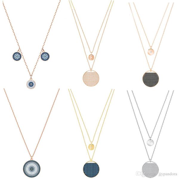 

fahmi ginger mysterious color double necklace women's round pendant chic stacked, modern-inspired layered glamour rose gold, Black