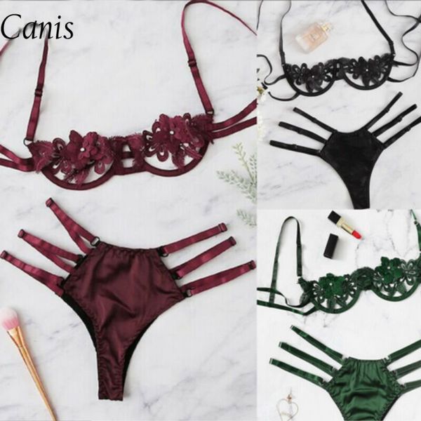 

uk set lingerie women lace bra underwear satin silk g-string lingerie, Black;white