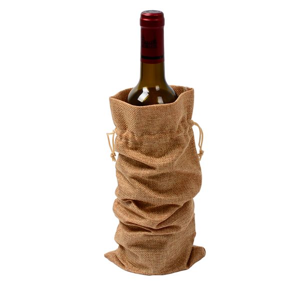 

50pcs hessian burlap jute wine bottle bag christmas gift wedding party decoration wine bottle cover champagne packaging bag