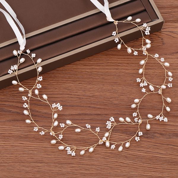 

pearl headband wedding hair accessories bride tiara gold sliver handmade bridal hairband jewelry wedding headpiece, Golden;white