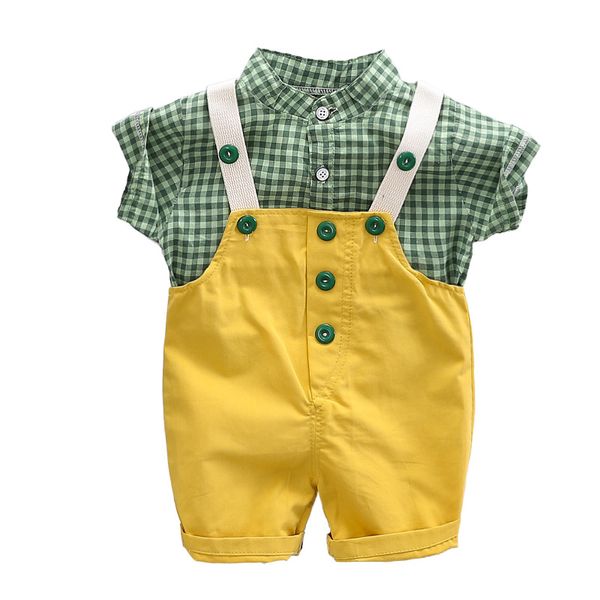 

newborn baby boy's summer outfits clothes sets plaid shirt + overalls suit for infant baby boys clothing outerwear casual sets, White