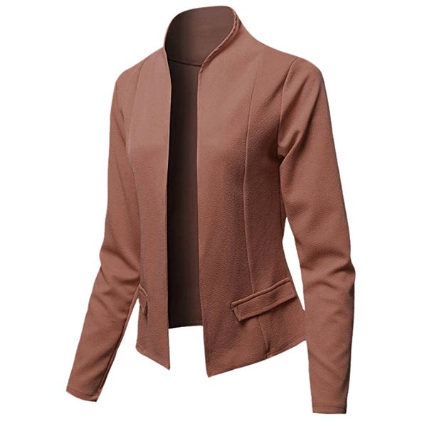 

classic women solid blazer standing collar female suits coat fashion autumn ladies office wear cardigan coat blazer feminino #w, White;black
