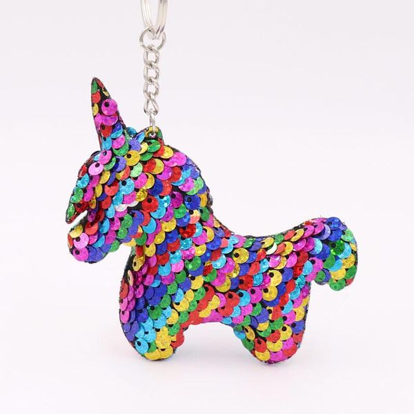Новый Chaveiro Unicorn брелок Мода Блеск Key Ring Key Блестки животных Цепные Подарки для женщин Автомобильная сумка Аксессуары KeyRing Подвески