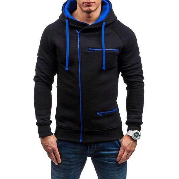 

men's hoodies tracksuit autumn winter drawstring pocket zipper hooded sweatshirt long sleeve loose coat male jacket 8j0743, Black