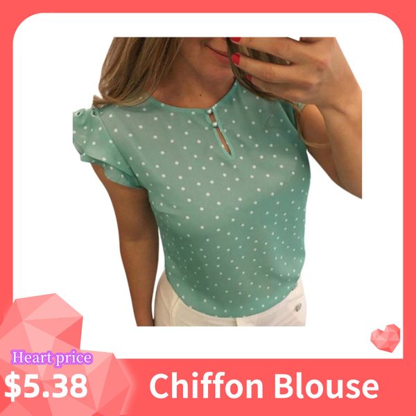 

youyedian fashion woman chiffon blouses 2019 summer casual women's polka dot print tunic shirt loose short sleeve shirt top, White