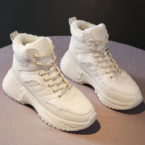 

outdoor winter fashion leisure snowfield high-ankle boots keep warm wool cotton boots shoes sneakers synthetic, Black