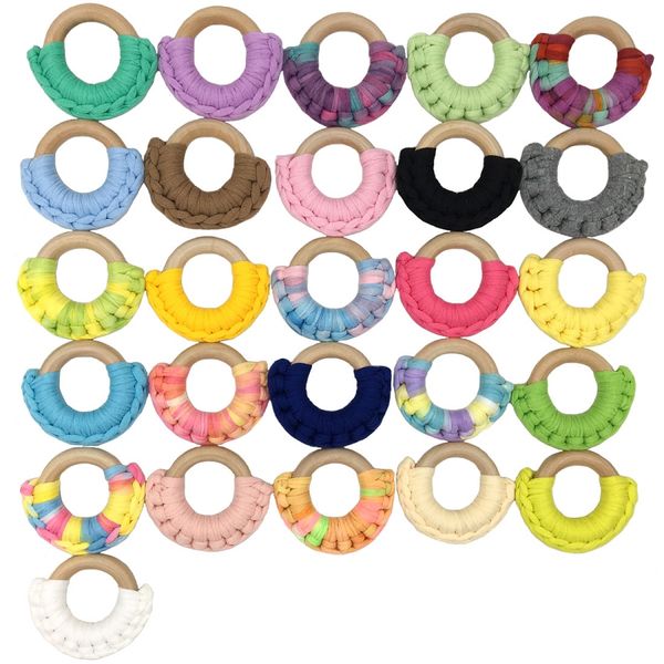 52 cores 50mm infantil INS bebê de madeira Teether Toy Wood Circle saudável tecido de malha Dentes Prática Brinquedos Formação Anel M2209