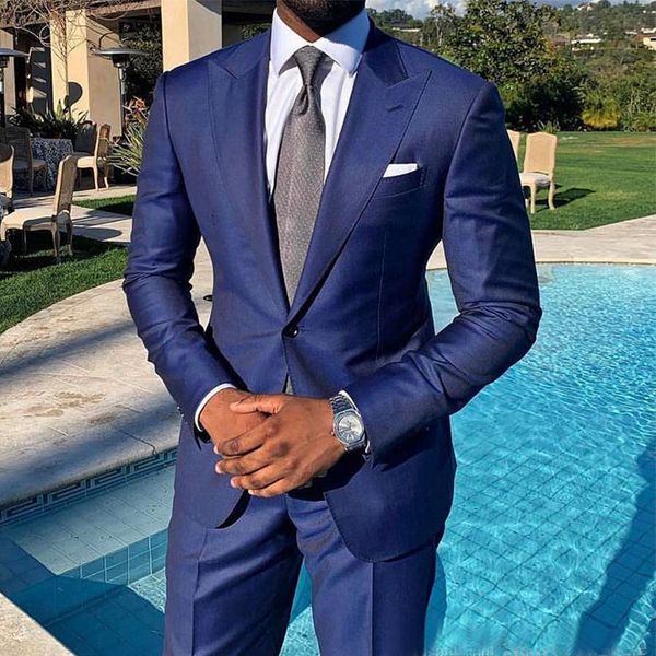 

classic dark blue wedding tuxedos one button slim fit peaked lapel prom party mens suits two piece (jacket+pants), Black;gray