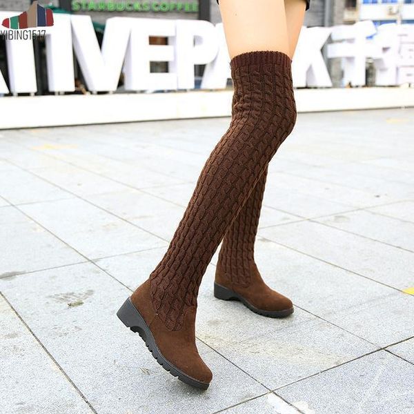 

autumn winter women boots stretch slim thigh high boots fashion over the knee high heels shoes woman, Black