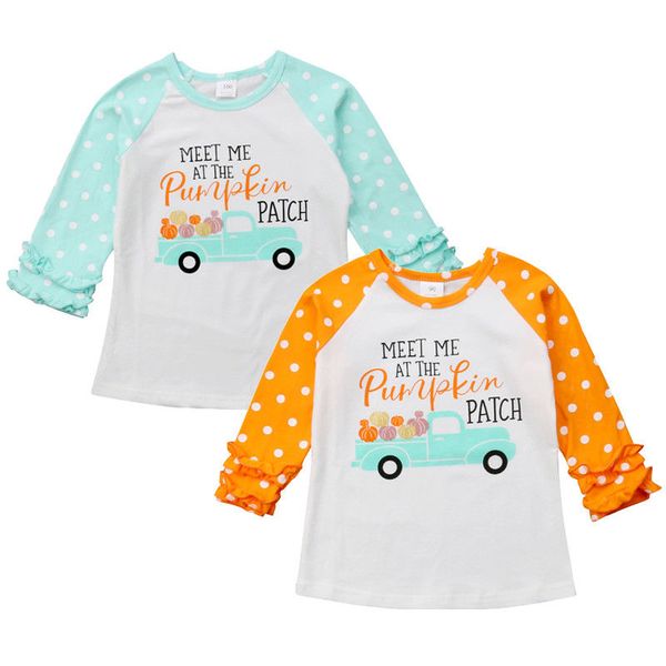 

toddler baby kids girl cute polka dot ruffle long sleeve cotton pumpkin t-shirt tee clothes, Blue