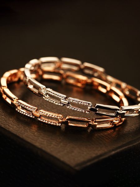 

Super glittering ! New fashion ins luxury designer diamond hollow bricks link chain rose gold bracelet for woman girls 18cm