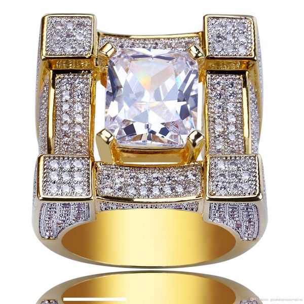 

new mens ring vintage hip hop jewelry big zircon iced out stainless steel ring high grade luxury for lover wedding fashion jewelry wholesale, Silver