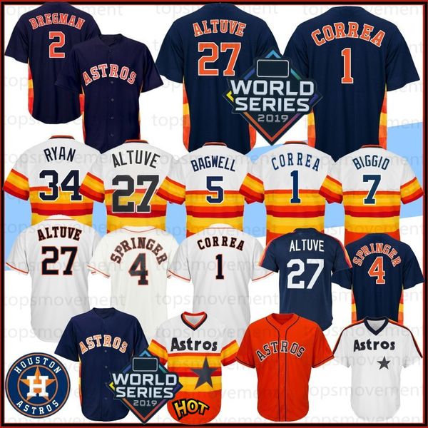 

27 jose altuve houston baseball jerseys astros 2 alex bregman 1 carlos correa 34 nolan ryan 4 george springer 45 gerrit cole stock m-xxxl, Blue;black