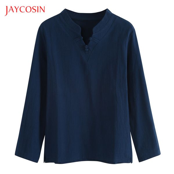 

joycosin 2019 осень зима мужчины рубашка повседневная мужская одежда этнические обычаи твердые с длинным рукавом v-образным вырезом рубашки, White;black