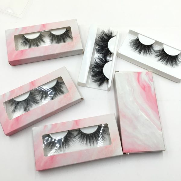 

dramatic lashes 25mm 5d mink eylelash with pink marble lashes packaging custom box soft paper box fdshine